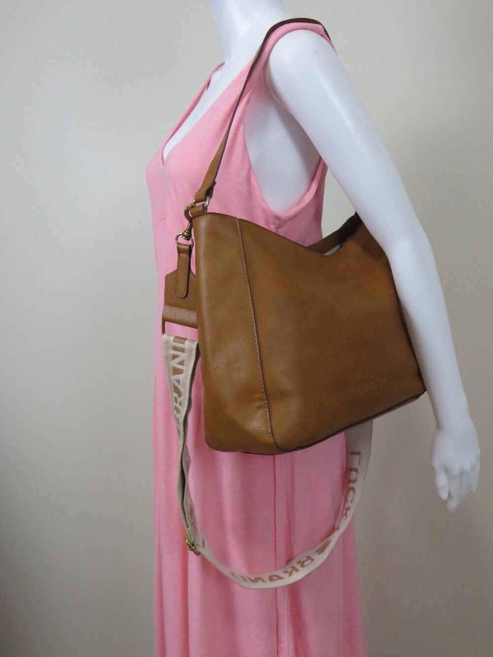 Lucky Brand Large Tan Faux Leather Tote Shoulder Crossbody Bag - Picture 2 of 16